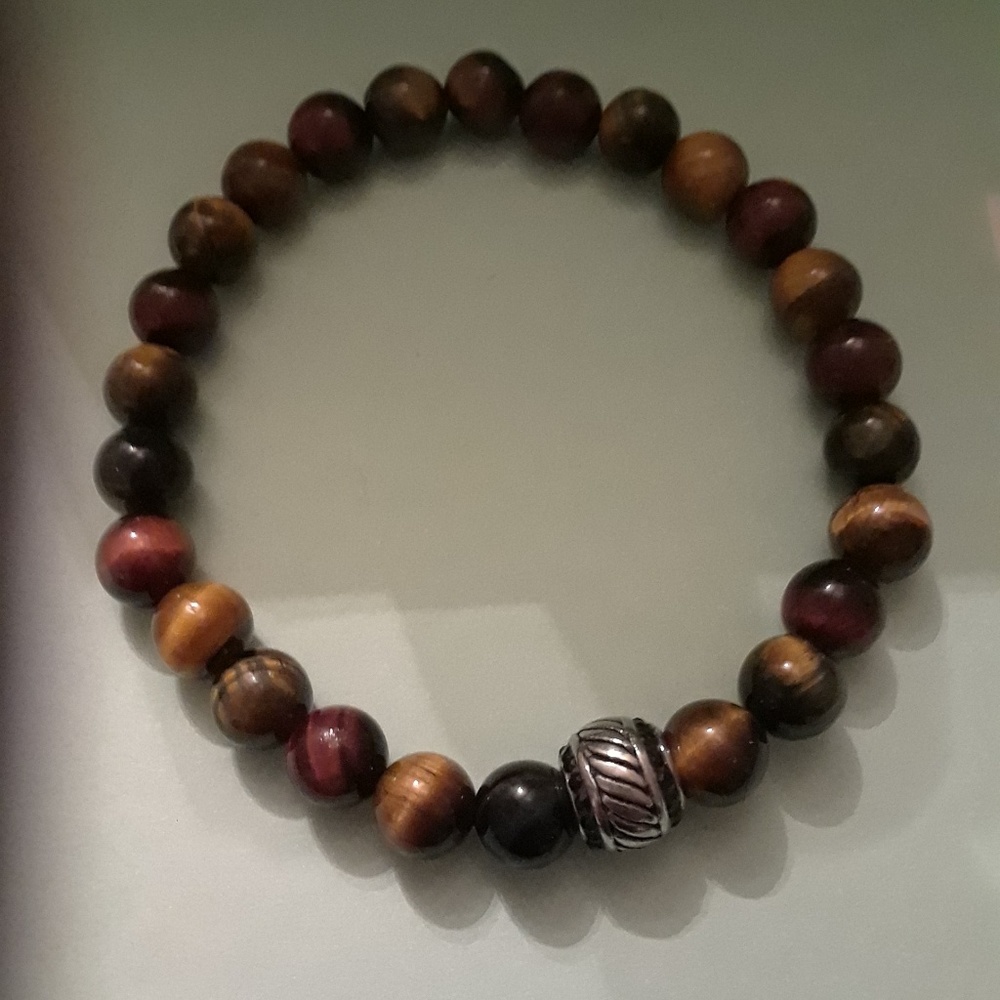 Mens Genuine Tiger Eye beaded bracelet